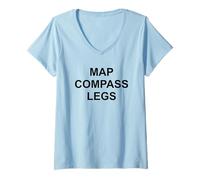 Femme Carte Compas Jambes Course d'orientation T-Shirt avec Col en V
