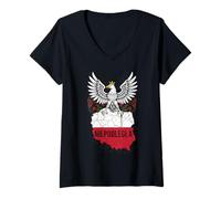 Femme Carte d'aigle polonais - Drapeau fissuré - Symbole Art T-Shirt avec Col en V
