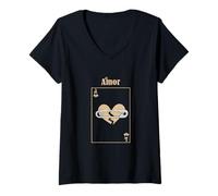 Femme Carte d'amour Perdue Couleur bronzée T-Shirt avec Col en V