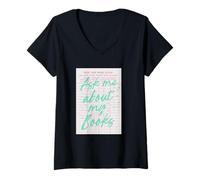 Femme Carte de bibliothèque « Ask Me About My Books » T-Shirt avec Col en V