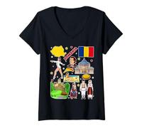 Femme Carte de la Roumanie Culture Voyage Souvenir Drapeau roumain T-Shirt avec Col en V