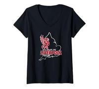 Femme Carte de l'Angleterre de Liverpool Est. 1207 avec liverbird Vieilli T-Shirt avec Col en V