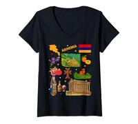 Femme Carte de l'Arménie Souvenir, Culture et Patrimoine Arméniens Art Voyage T-Shirt avec Col en V