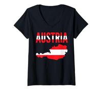 Femme Carte de l'Autriche Drapeau Couleurs Fierté Nationale T-Shirt avec Col en V