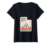 Femme Carte de l'État de l'Utah avec Arches délicates Arches du Parc National rétro T-Shirt avec Col en V