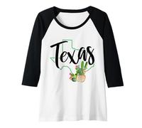 Femme Carte de l'État du Texas Pride Cactus Vintage Texas Manche Raglan