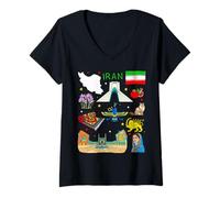 Femme Carte de l'Iran, Monuments de la Culture iranienne et Art du Patrimoine T-Shirt avec Col en V