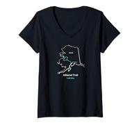 Femme Carte de l'itinéraire du Sentier Historique National Iditarod T-Shirt avec Col en V