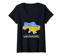 Femme Carte de l'Ukraine avec tournesols et bleuets Fierté Nationale T-Shirt avec Col en V
