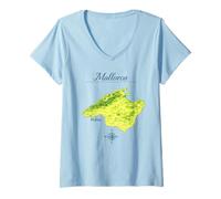 Femme Carte de Majorque - Palma Baléares T-Shirt avec Col en V