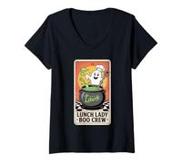 Femme Carte de Taro pour déjeuner Lady Boo Crew Halloween Ghost Kitchen Spooky T-Shirt avec Col en V