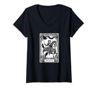 Femme Carte de Tarot Cat The Death Arcana Dark Gothic T-Shirt avec Col en V