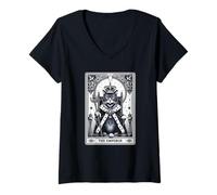 Femme Carte de Tarot Chat Empereur drôle Chaton Gothique Mystique T-Shirt avec Col en V