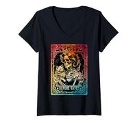 Femme Carte de Tarot Chat Squelette Gatos Before Vatos Funny T-Shirt avec Col en V