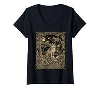 Femme Carte de Tarot Constellation du Loup céleste Mystique T-Shirt avec Col en V