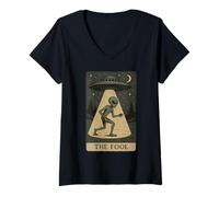 Femme Carte de Tarot Extraterrestre The Fool UFO Abduction paganisme T-Shirt avec Col en V