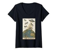 Femme Carte de Tarot Extraterrestre The World UFO Invasion Vache drôle T-Shirt avec Col en V