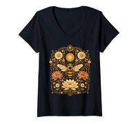 Femme Carte de Tarot Florale avec Abeilles botaniques Cottagecore Esthétique T-Shirt avec Col en V