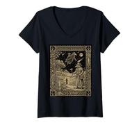 Femme Carte de Tarot Gothique Occulte de la Constellation du Docteur de la peste T-Shirt avec Col en V