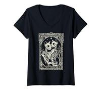 Femme Carte de Tarot Gothique pour Amoureux des Chats T-Shirt avec Col en V