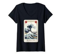 Femme Carte de Tarot Humoristique The Great Wave Off Kanagawa T-Shirt avec Col en V