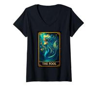 Femme Carte de Tarot La Fool Mermaid T-Shirt avec Col en V
