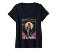 Femme Carte de Tarot La Grande Prêtresse : Art des arcanes mystiques T-Shirt avec Col en V