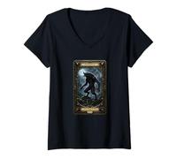 Femme Carte de Tarot Loup-Garou Lycanthrope Shapeshifter Folklore Horreur T-Shirt avec Col en V