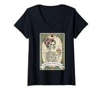 Femme Carte de Tarot pour 29e Anniversaire Motif Squelette T-Shirt avec Col en V