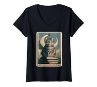 Femme Carte de Tarot pour Chat de la Grande prêtresse - Propriétaire et Amoureux des Chats T-Shirt avec Col en V