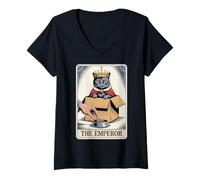 Femme Carte de tarot pour chat The Emperor Cat In Box Lover Funny Cat T-Shirt avec Col en V