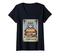 Femme Carte de tarot pour chat The Emperor Cat In Box Lover Funny Cat T-Shirt avec Col en V
