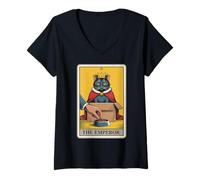 Femme Carte de tarot pour chat The Emperor Cat In Box Lover Funny Cat T-Shirt avec Col en V