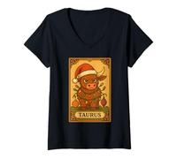 Femme Carte de Tarot rétro Taureau Taureau Taureau Astrologie T-Shirt avec Col en V