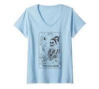 Femme Carte de Tarot Squelette Chien Maman drôle Amoureux des Animaux Astrologie Femme T-Shirt avec Col en V