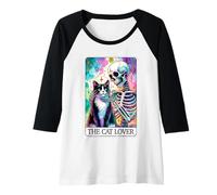 Femme Carte de Tarot Squelette pour Amoureux des Chats Manche Raglan