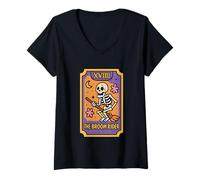 Femme Carte de Tarot Squelette The Broom Rider XVIII T-Shirt avec Col en V