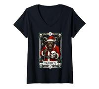 Femme Carte de Tarot Taureau Rétro Gothique Noël Zodiaque Astrologie T-Shirt avec Col en V
