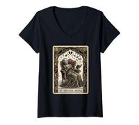 Femme Carte de Tarot The Emotional Damage Skeleton Romantasy Book T-Shirt avec Col en V