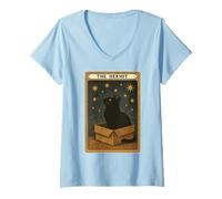 Femme Carte de tarot The Hermit Mystic Cat in Box Funny Cat T-Shirt avec Col en V