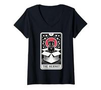 Femme Carte de Tarot The Hermit Mystic Cat in Box Funny Cat T-Shirt avec Col en V