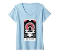 Femme Carte de Tarot The Hermit Mystic Cat in Box Funny Cat T-Shirt avec Col en V