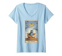 Femme Carte de Tarot The Hermit Mystic Cat in Box Funny Cat T-Shirt avec Col en V