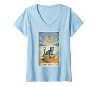 Femme Carte de Tarot The Hermit Mystic Cat in Box Funny Cat T-Shirt avec Col en V
