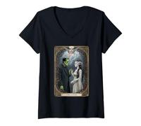 Femme Carte de Tarot The Monster Frankenstein and Bride Lovers T-Shirt avec Col en V
