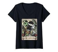Femme Carte de Tarot The Monster Frankenstein and Bride The Lovers T-Shirt avec Col en V