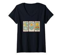 Femme Carte de Tarot The Moon The Star The Sun T-Shirt avec Col en V