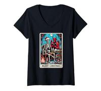 Femme Carte de Tarot The Reader at Christmas et X-Mas Krampus Devil T-Shirt avec Col en V