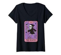 Femme Carte de Tarot The Reaper Roller Skating T-Shirt avec Col en V