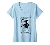 Femme Carte de Tarot The Reaper Skater VIII T-Shirt avec Col en V